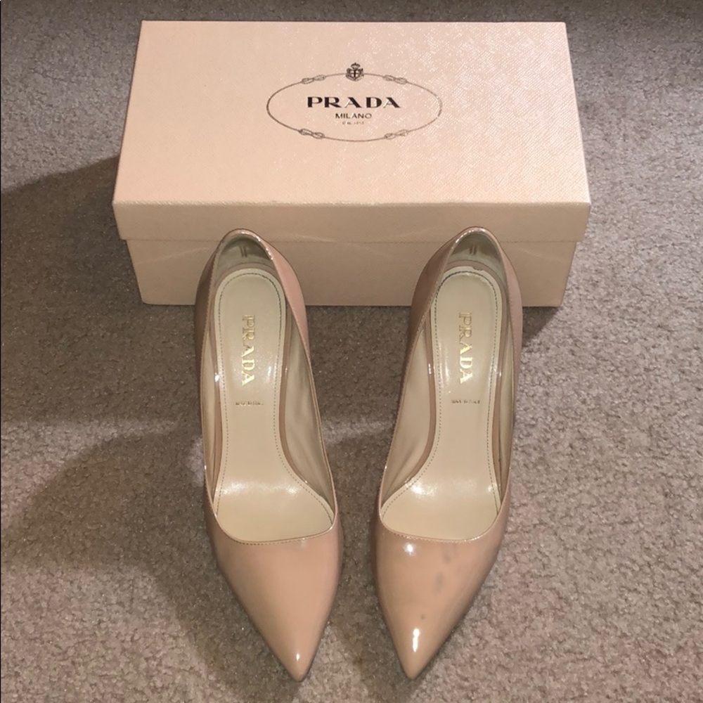 Prada Nude Patent Leather Pointed-Toe Pumps - Picture 6 of 11